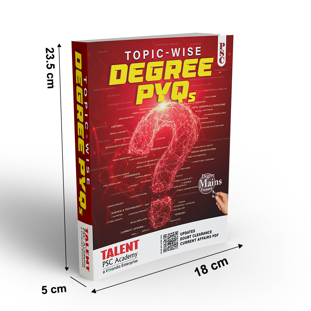 Kerala PSC Degree PYQ Topic Wise Book New SCERT & NCERT Syllabus Integration By Talent Academy